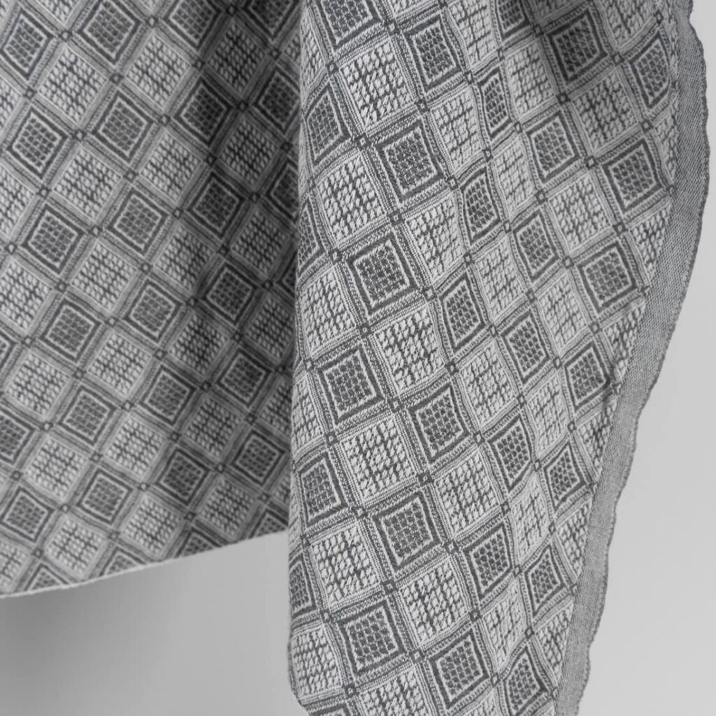 Tissu jacquard de coton lin gris à motifs de losanges lavés 4 Grey linen cotton fabric in rhombus pattern, specially washed to increase softness