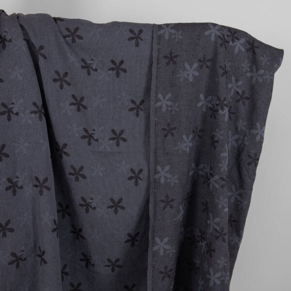 Washed linen cotton fabric with blueish grey flowers product photo
