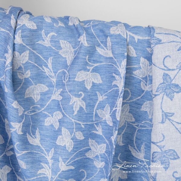 Blue linen cotton fabric in jacquard