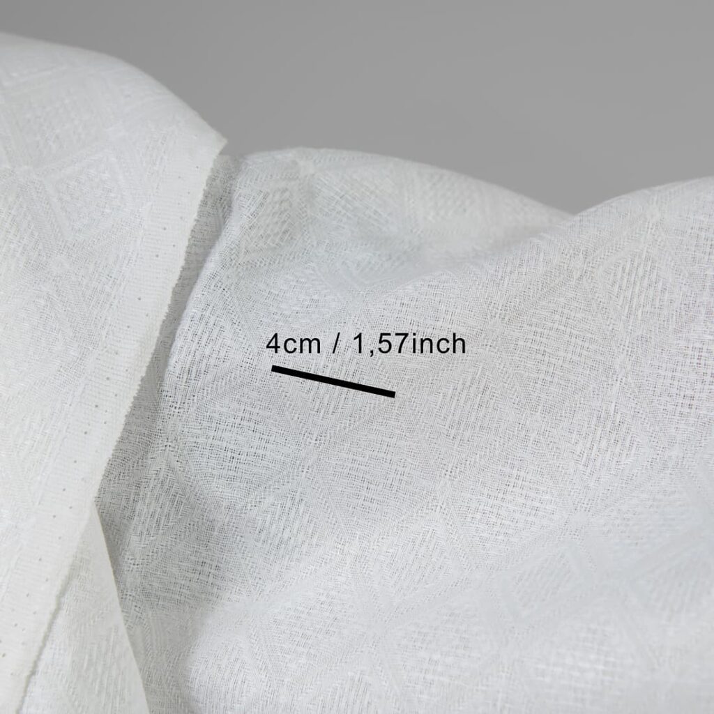Tissu de lin et de coton blanc optique à motifs de losanges 4 Linen cotton fabric optic white rhombus pattern with measurements