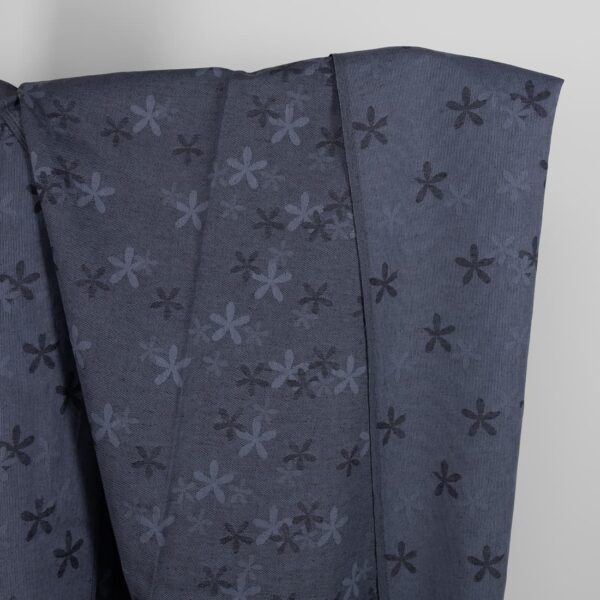 Linen cotton fabric greyish-blue with flowers