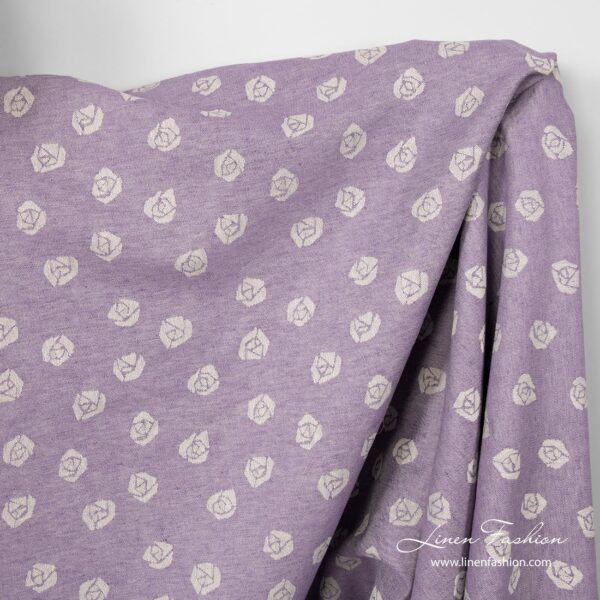 Violet linen cotton fabric with roses