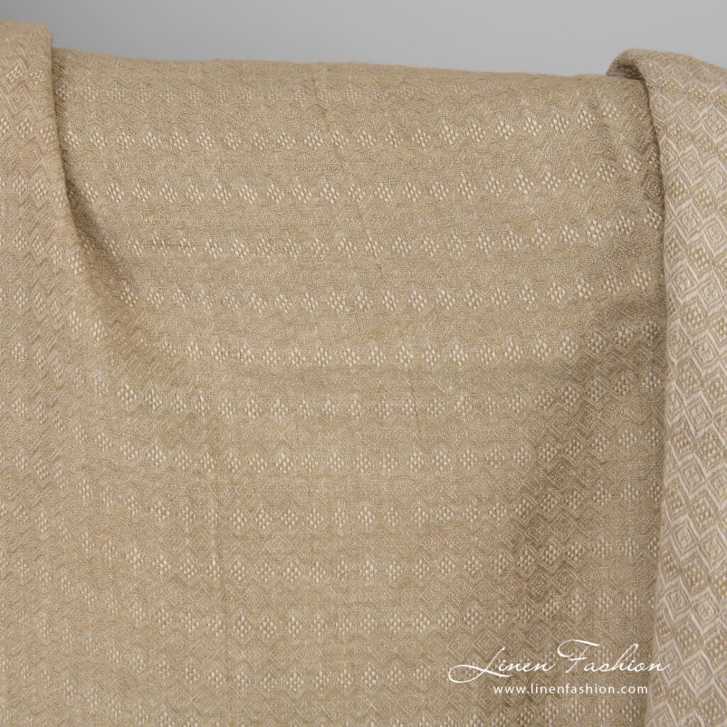 Tissu en lin diamant vert-beige lavé 3 Light brown double-sided linen fabric