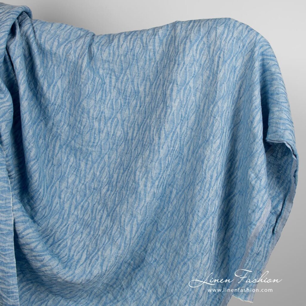 Tissu de lin jacquard bleu, lavé 1 Tissu de lin jacquard bleu, lavé