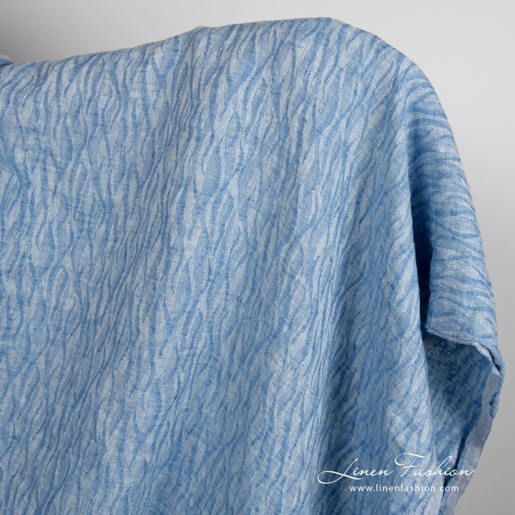 Tissu de lin jacquard bleu, lavé 2 Tissu de lin jacquard bleu, lavé – Image 2