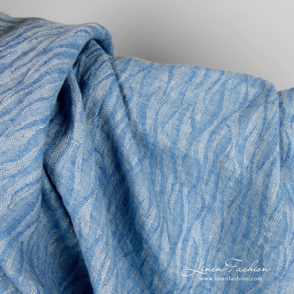 Tissu de lin jacquard bleu, lavé 3 Tissu de lin jacquard bleu, lavé – Image 3