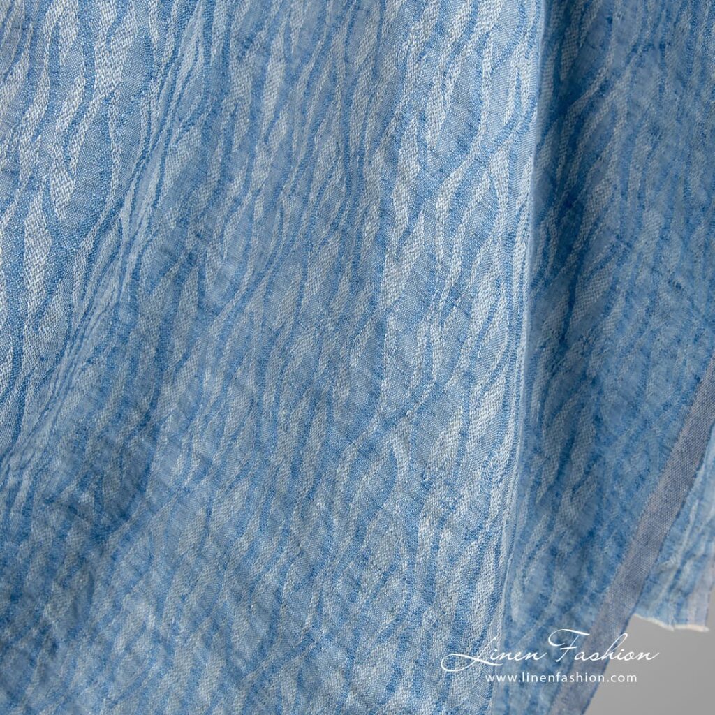 Tissu de lin jacquard bleu, lavé 4 Tissu de lin jacquard bleu, lavé – Image 4