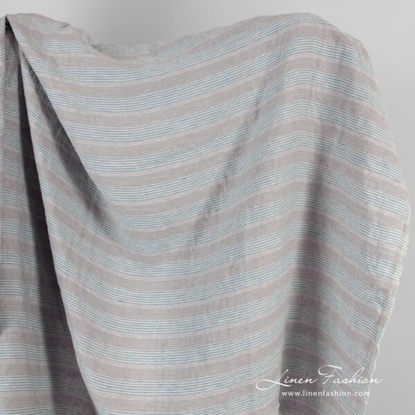 Grey blue linen fabric in stripes