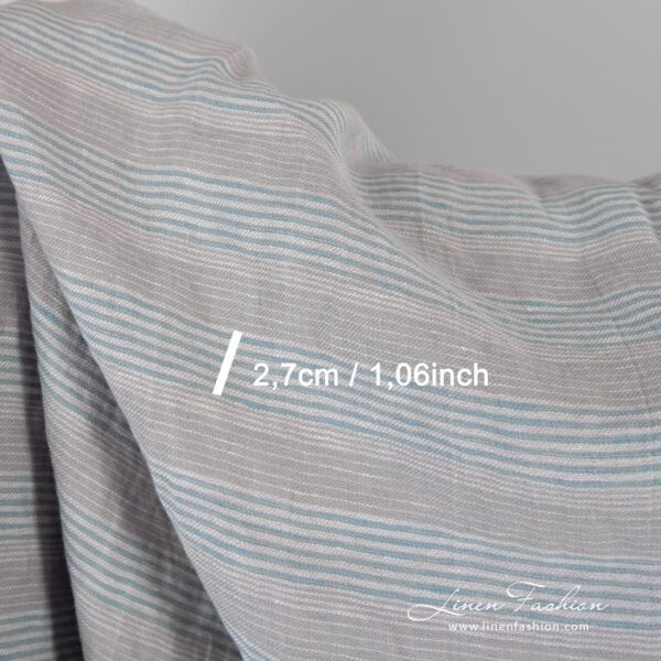 Grey blue linen fabric in stripes, perfect for clothes and home textile