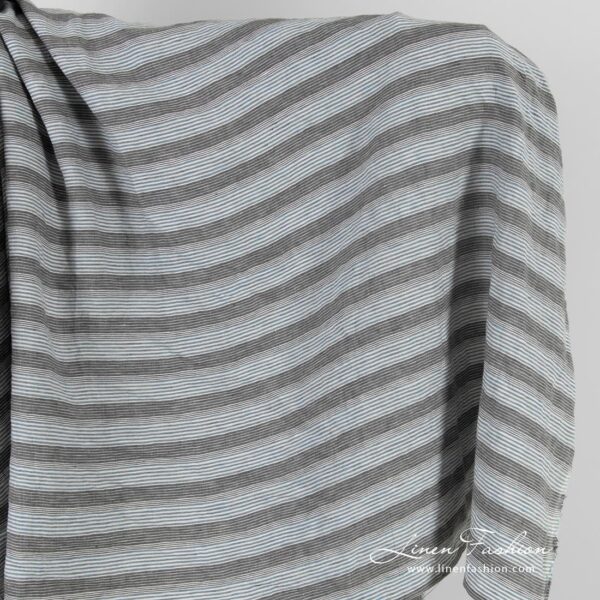 Brown blue linen fabric in stripes