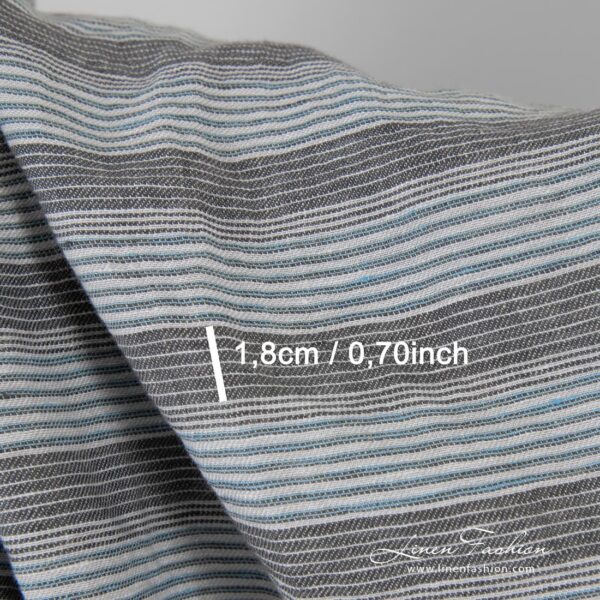 Brown blue linen fabric in stripes, perfect for clothes and home textile
