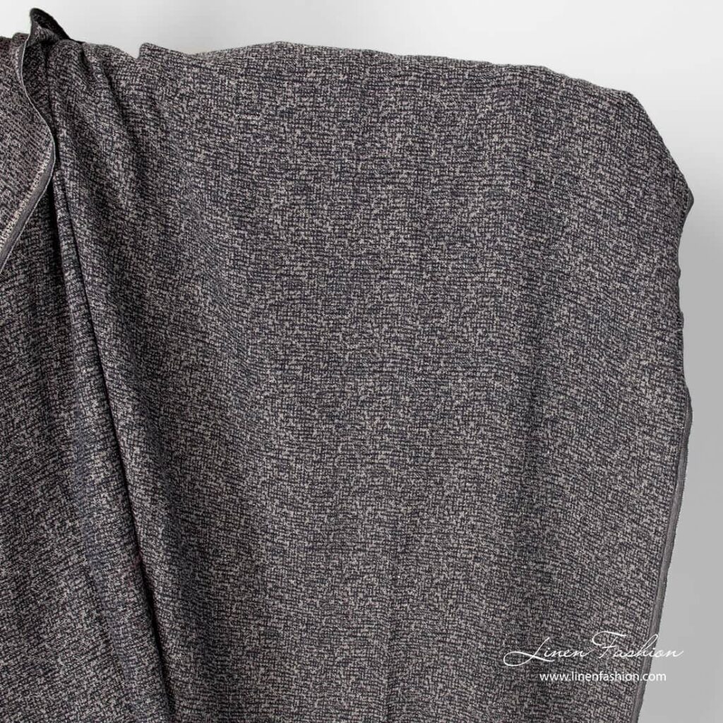 Tissu de lin panaché noir-naturel lavé 1 Black natural variegated linen fabric, washed