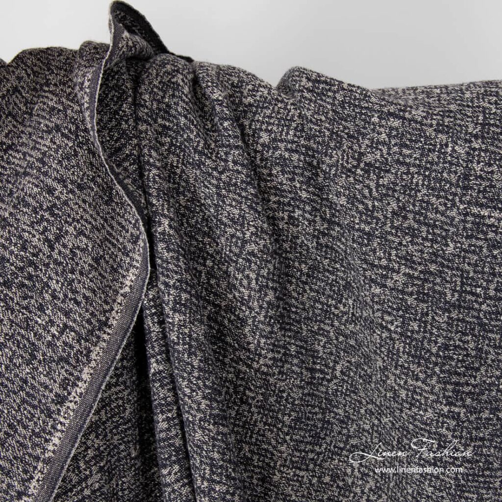 Tissu de lin panaché noir-naturel lavé 2 Washed linen cotton jacquard fabric in black and natural mix