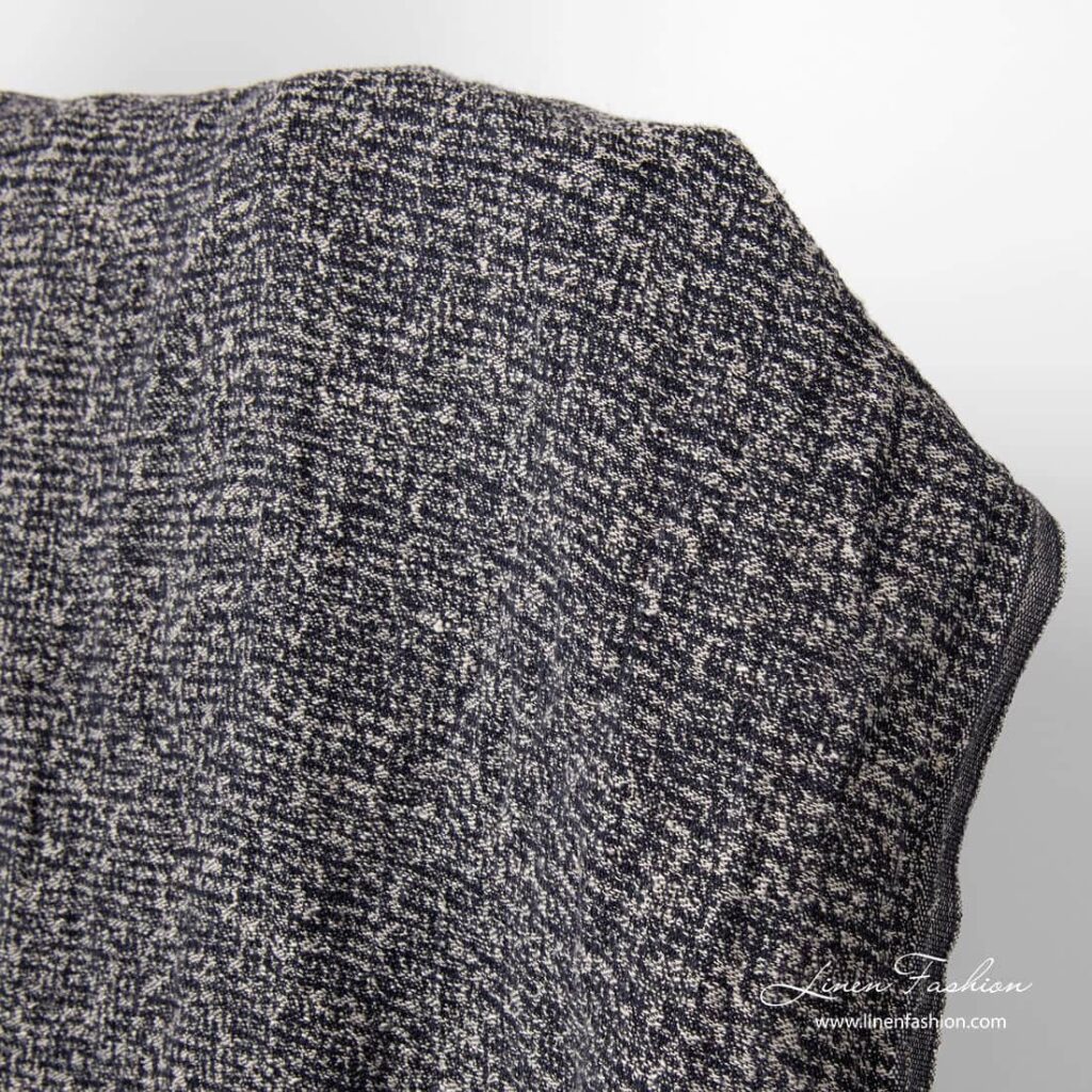 Tissu de lin panaché noir-naturel lavé 3 Linen cotton washed fabric, black and natural yarn mix