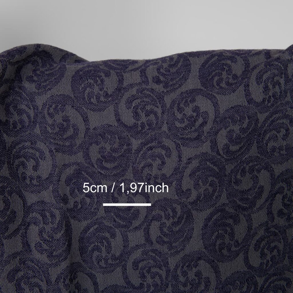 Tissu en coton lin lavé jacquard gris et bleu cobalt 5 Washed linen cotton fabric grey and cobalt blue jacquard, with measurements
