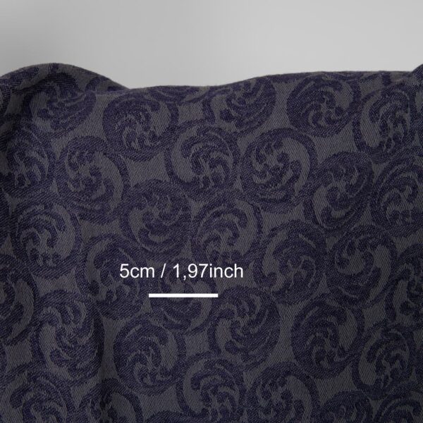 Washed linen cotton fabric grey and cobalt blue jacquard, with measurements