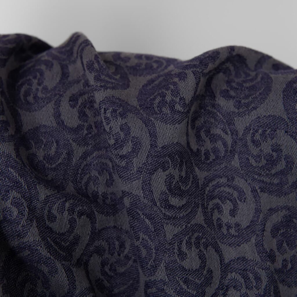 Tissu en coton lin lavé jacquard gris et bleu cobalt 4 Washed linen cotton fabric grey and cobalt blue jacquard, texture