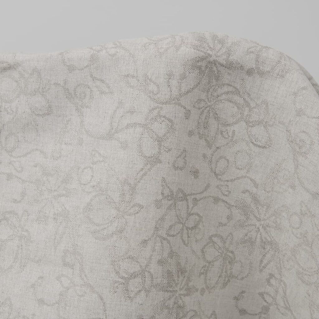 Tissu jacquard en lin et coton de couleur naturelle avec fleurs 2 Natural colour linen cotton jacquard fabric with flowers product photo