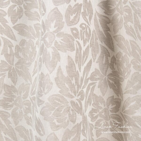 Light grey linen blend flower pattern fabric