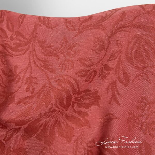 Red linen cotton jacquard fabric in floral pattern