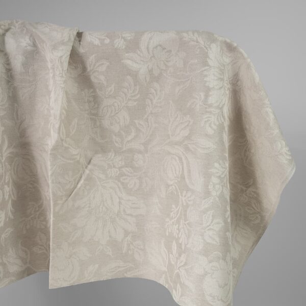 Linen cotton jacquard fabric beige with flowers