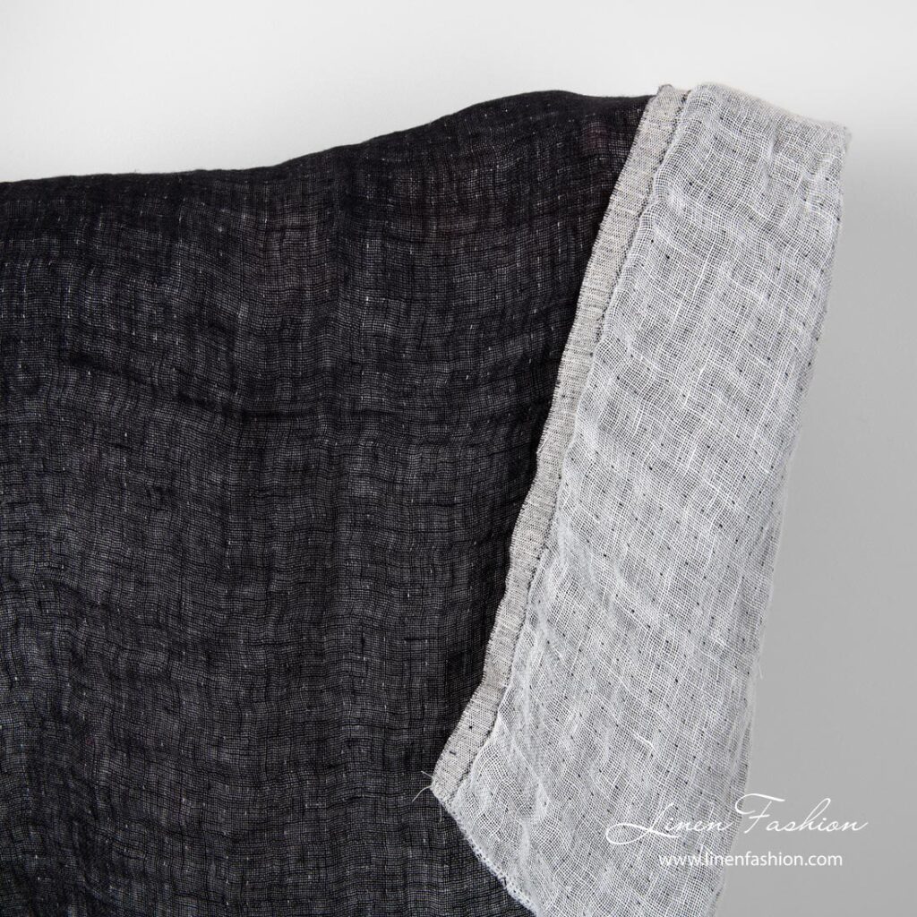 Tissu en lin double face noir et blanc, lavé 1 Black and white linen fabric, double sided, washed