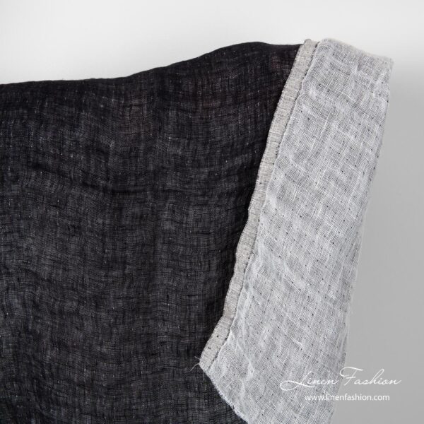 Black and white linen fabric, double sided, washed