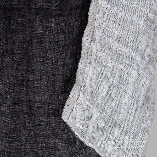 Washed double sided linen fabric in black white
