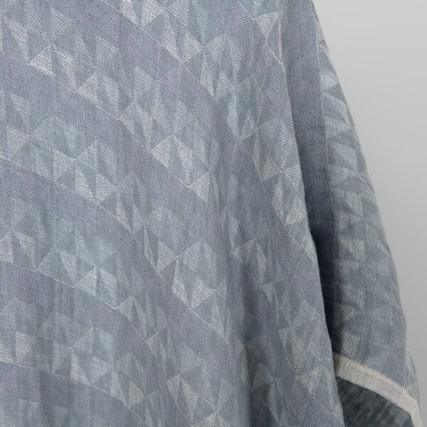 Washed linen fabric grey violet jacquard triangle pattern, 100% linen