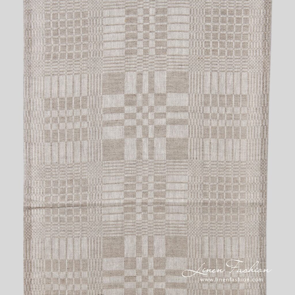 Tissu de lin à carreaux beige 1 Grey linen fabric in checks
