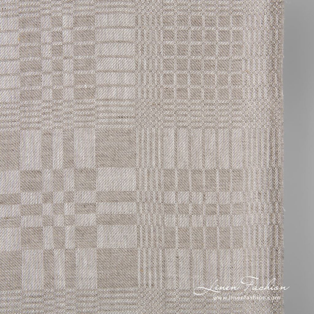 Tissu de lin à carreaux beige 2 Grey linen fabric, perfect for towels, kitchen textile