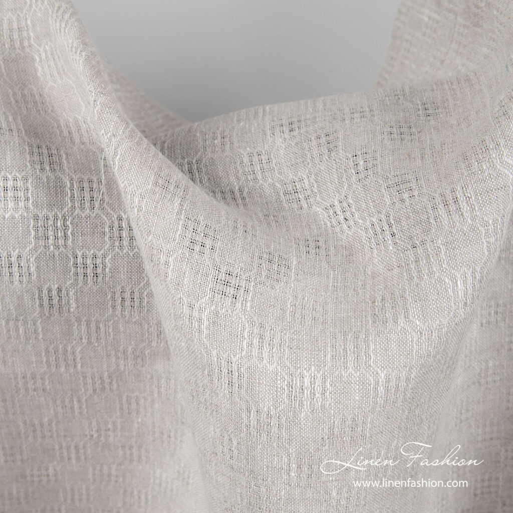 Tissu de lin à motifs gris clair 2 Linen fabric in light grey color azure checks