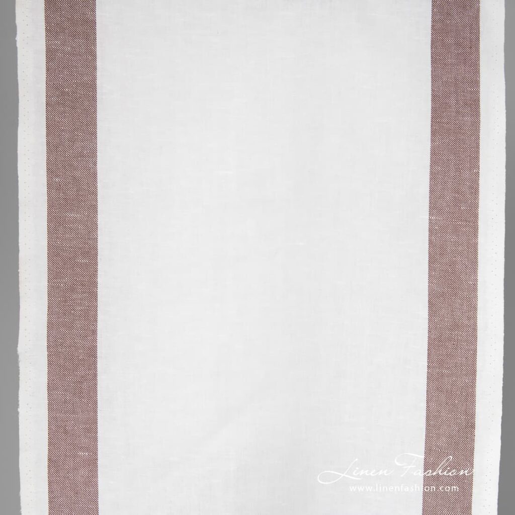 Tissu optique en lin et coton blanc avec des rayures brunes 1 Linen cotton optical white fabric with brown stripes