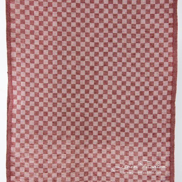 Bordeux colour checked narrow linen cotton fabric.