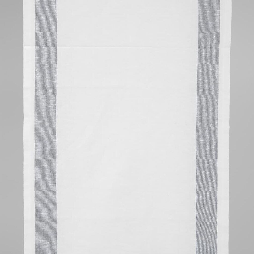 Tissu étroit en lin et coton de couleur blanche avec des rayures grises 1 Narrow linen cotton fabric white colour with grey stripes