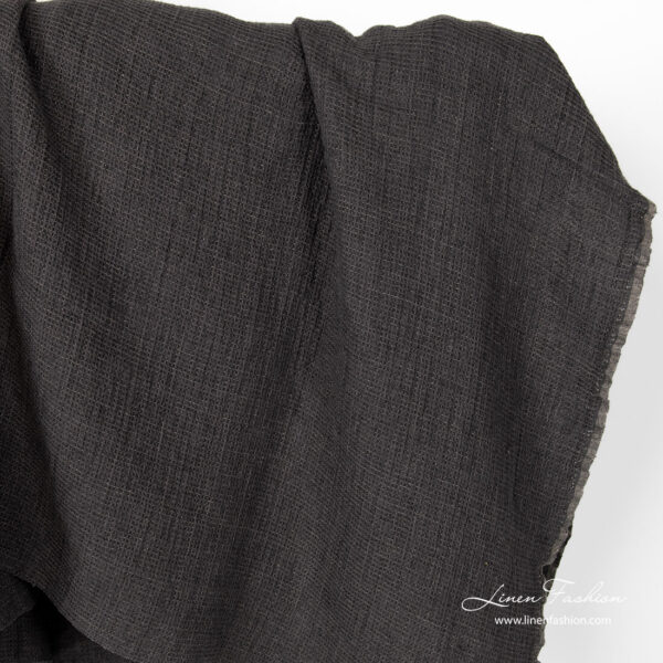 Washed anthracite grey waffle weave linen fabric