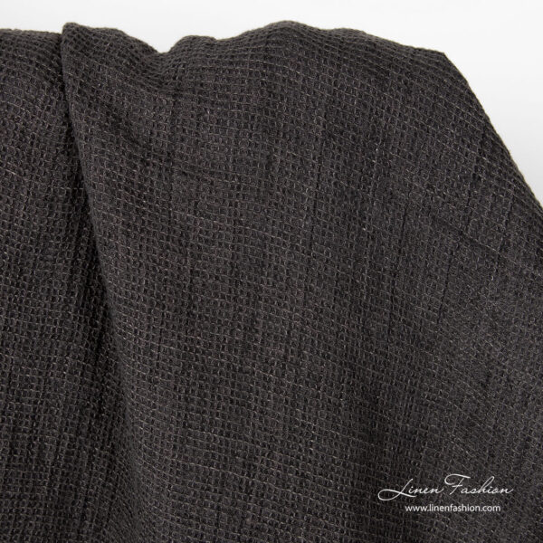 Anthracite linen fabric, waffle weave, washed
