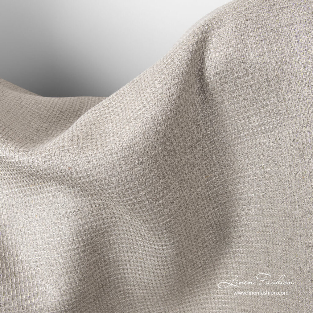Tissu en lin gaufré de couleur lin 2 Natural flax colour waffle pattern linen fabric
