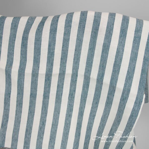 Thick linen fabric with white turquoise stripes.