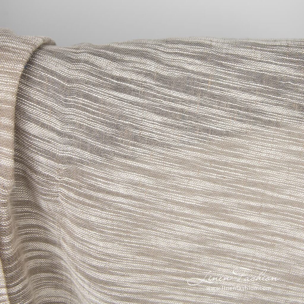 Tissu en coton lin couleur sable avec des rayures blanches 2 Linen cotton fabric sand colour with white stripes 180cm