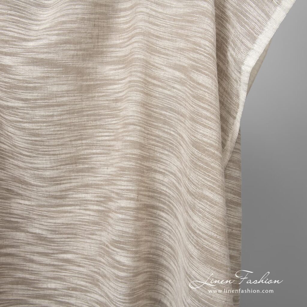 Tissu en coton lin couleur sable avec des rayures blanches 4 Linen cotton fabric sand colour with white stripes edge view
