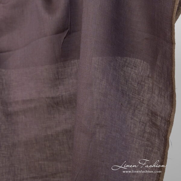 Lightweight linen fabric brownish purple colour edge view