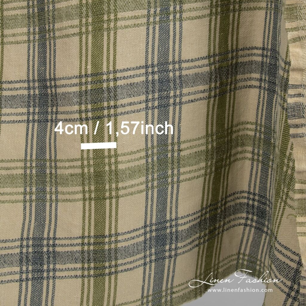 Tissu en coton lin vert à carreaux lavés 4 Linen cotton fabric, perfect for clothes and home textile