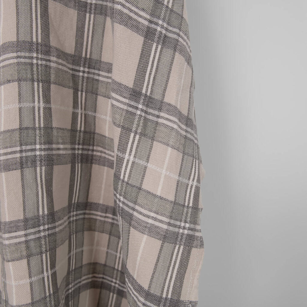 Tissu en coton lin lavé à carreaux beiges 4 Washed linen cotton fabric in beige checks, 170cm width