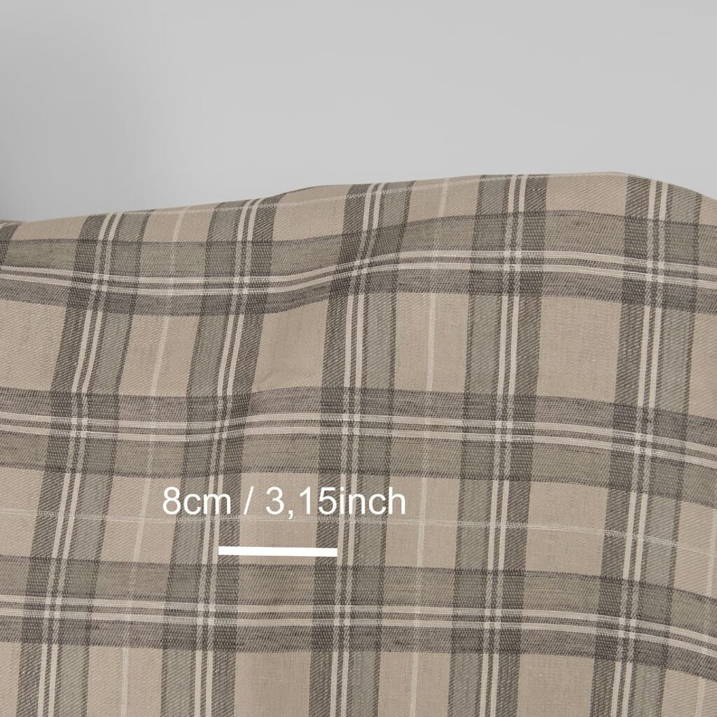 Tissu en lin et coton à carreaux sable et gris en sergé 3 Linen cotton fabric sand and grey checks, with measurements