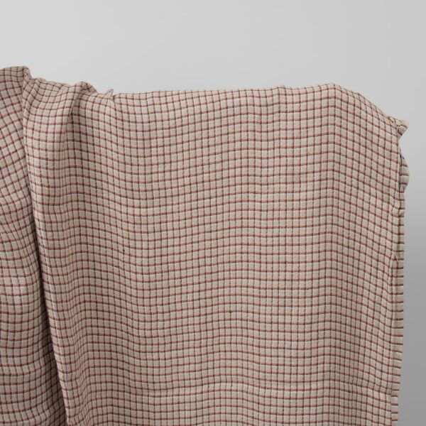 Linen grey fabric with red checks washed