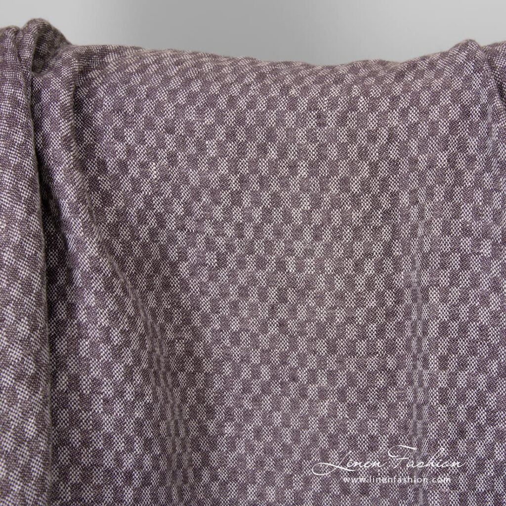 Tissu de lin violet chess lavé 3 violet linen chess fabric, checks.