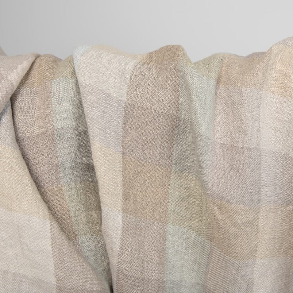 Tissu lin lavé à carreaux beige marron 2 linen washed checks beige sand, brown, grey