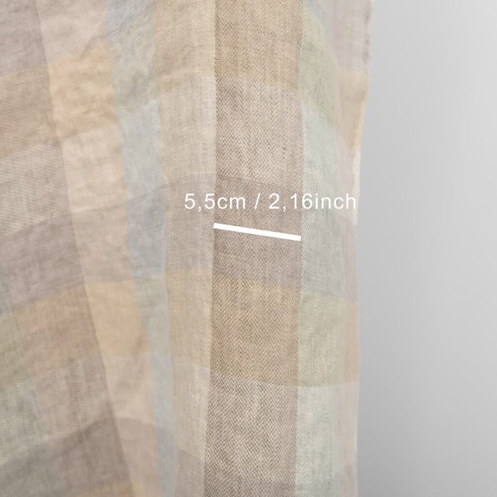 Tissu lin lavé à carreaux beige marron 3 linen washed checks beige, 5.5cm.