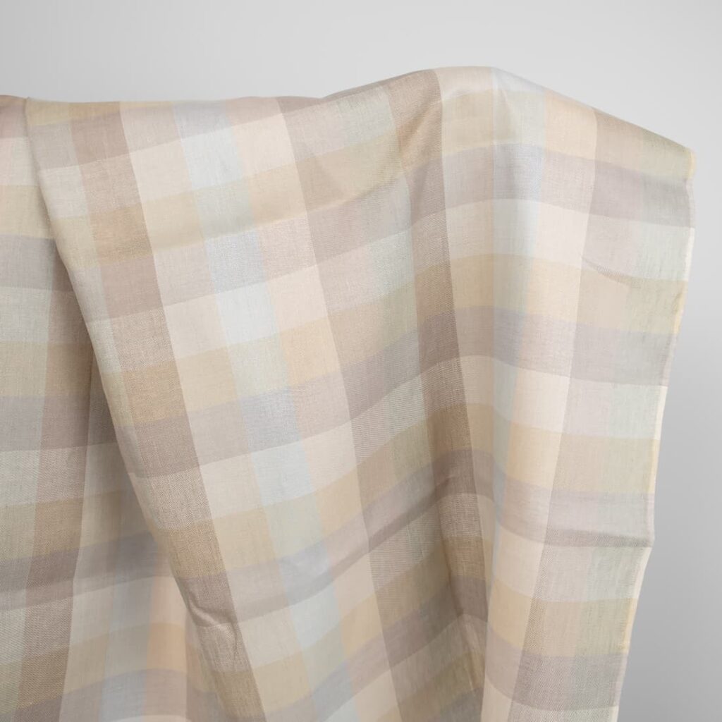 Tissu de lin à carreaux beige marron 1 linen fabric checks beige